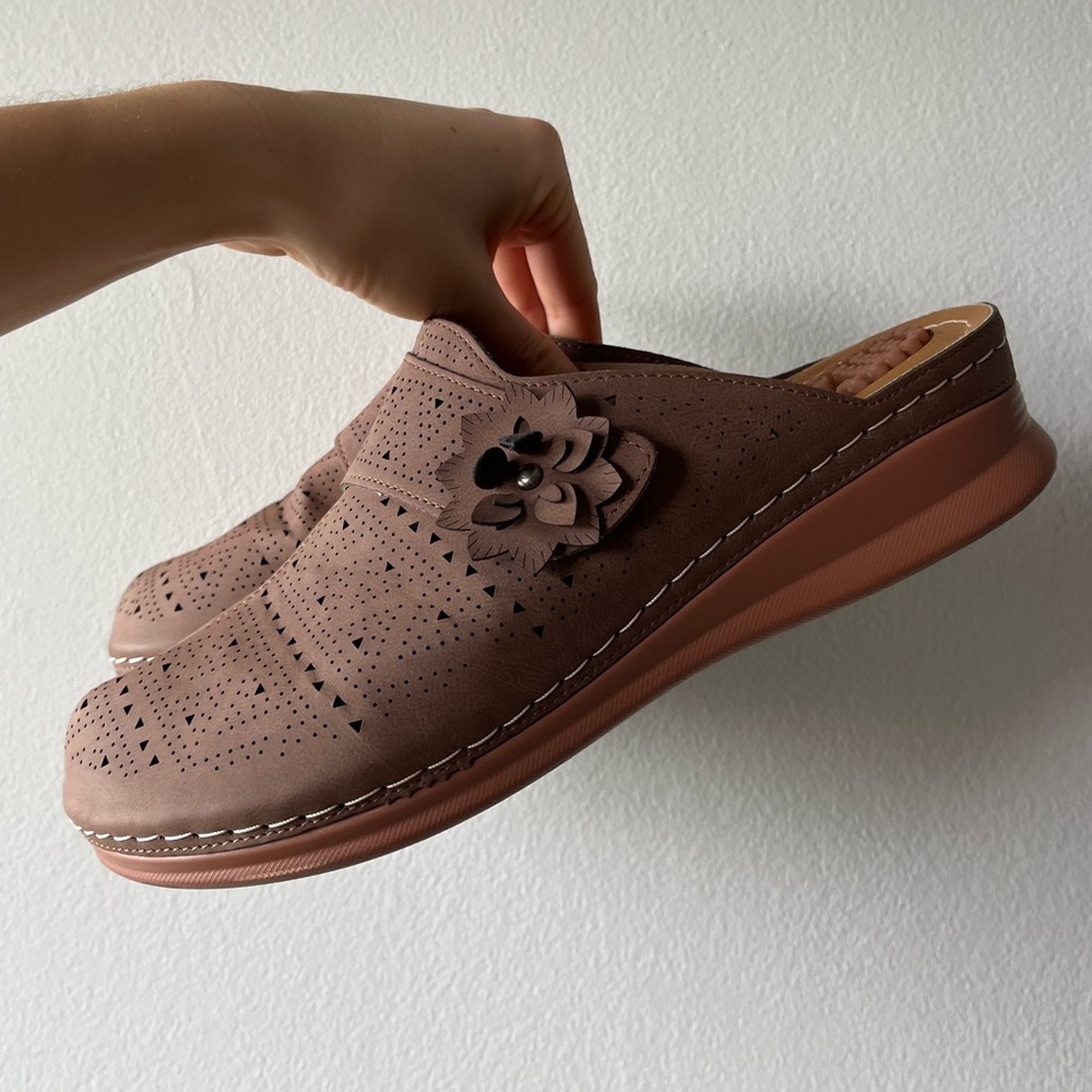 Comfort Slip-On Clog with Floral Accent - Brown - Picture 3 of 5